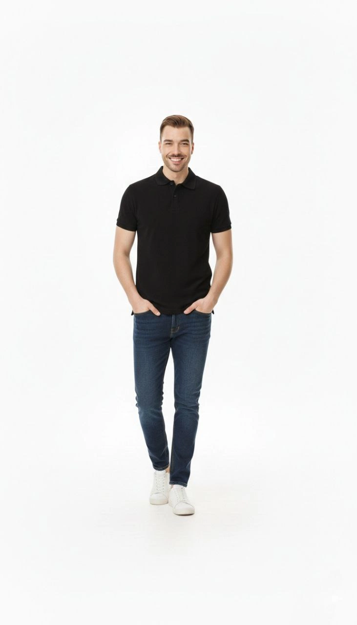 ASSEMA Erkek Pike Kumaş Düğmeli Yaka Regular Fit Günlük Kısa kol Tişört T-shirt - Siyah