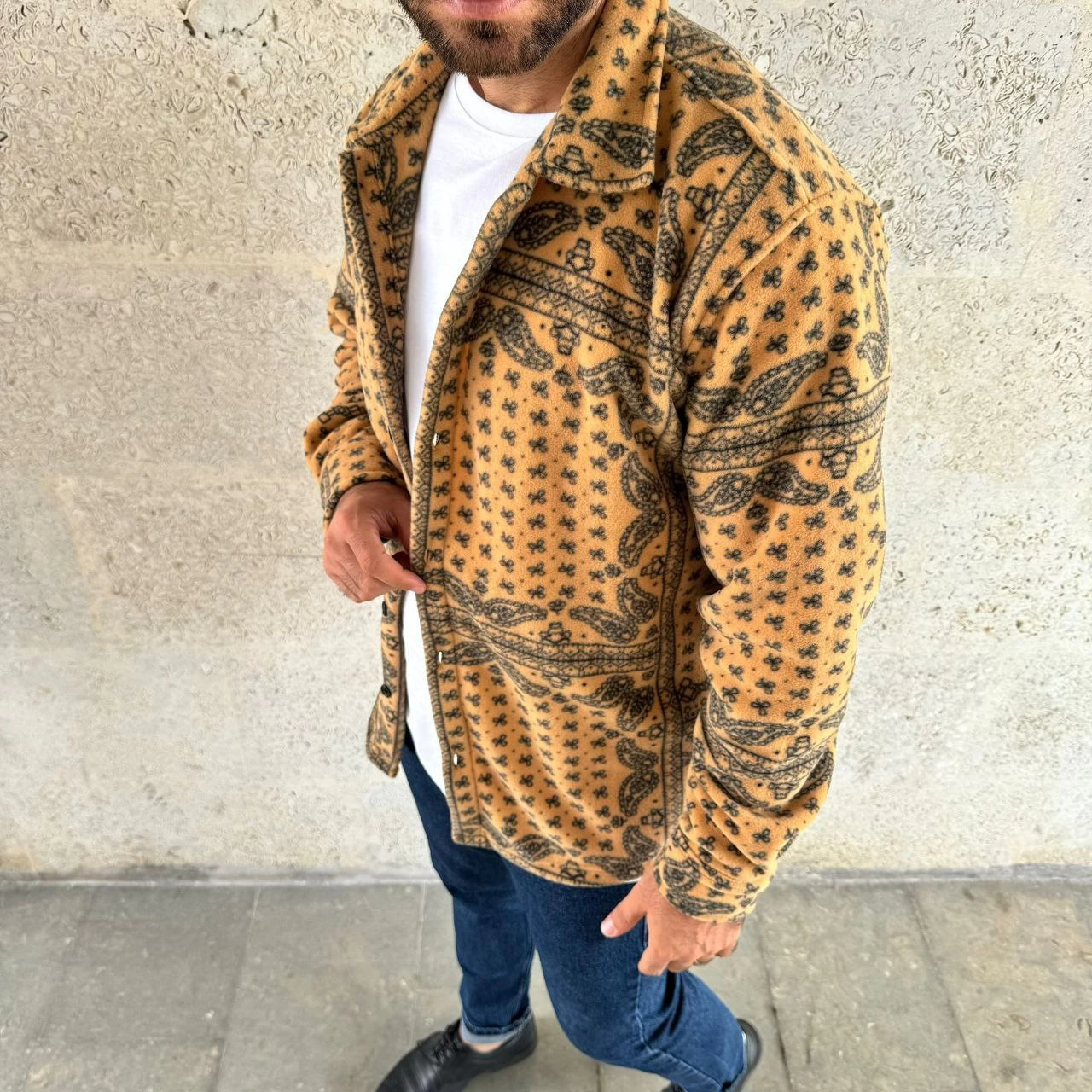 ASSEMA Erkek Polar Fermuarlı Sweatshirt Kapüşonsuz Cepli Yumuşak Dokulu Oversize Kalıp - Sarı
