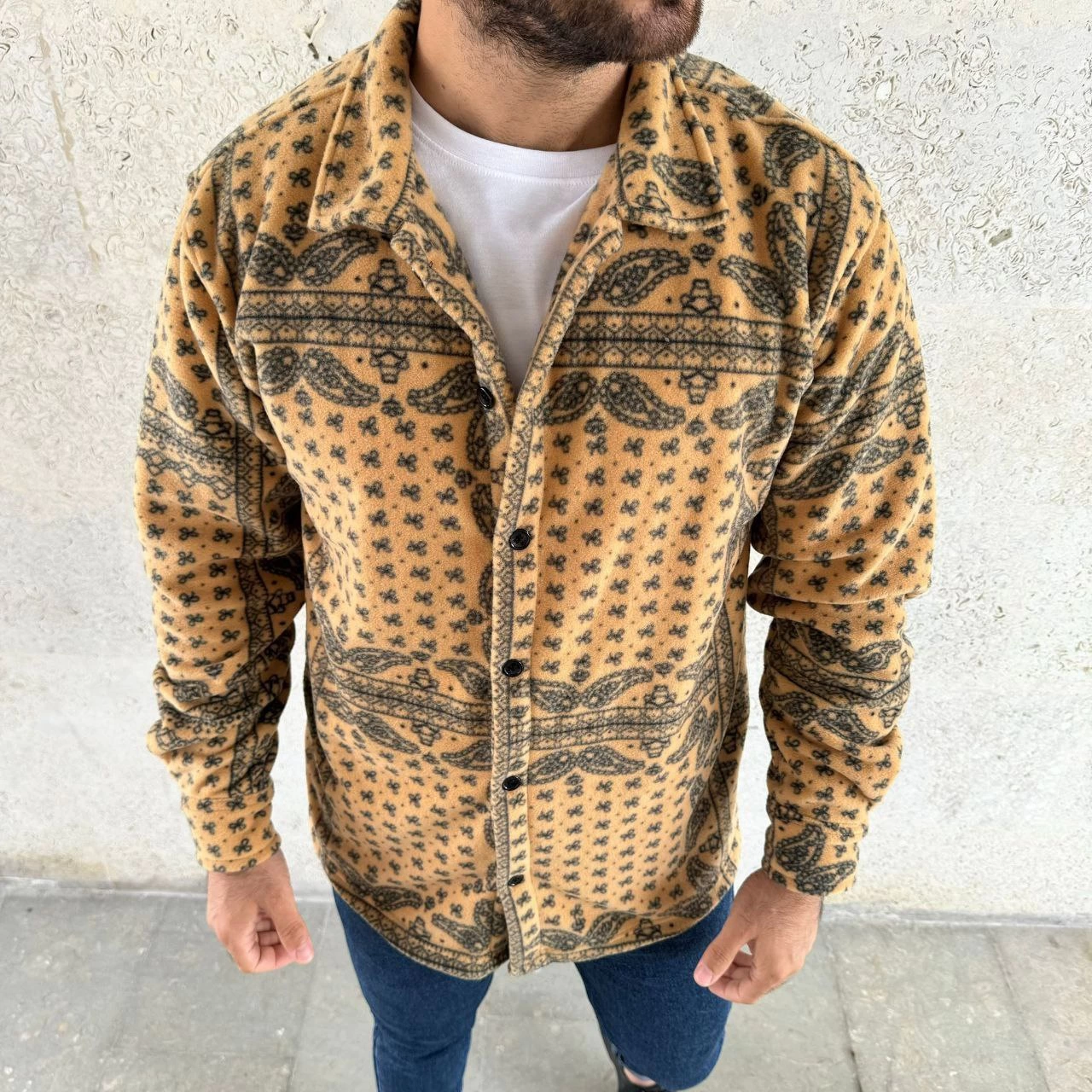 ASSEMA Erkek Polar Fermuarlı Sweatshirt Kapüşonsuz Cepli Yumuşak Dokulu Oversize Kalıp - Sarı