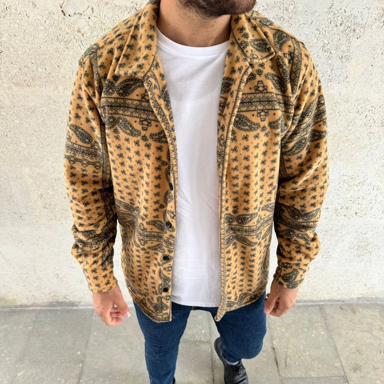 ASSEMA Erkek Polar Fermuarlı Sweatshirt Kapüşonsuz Cepli Yumuşak Dokulu Oversize Kalıp - Sarı