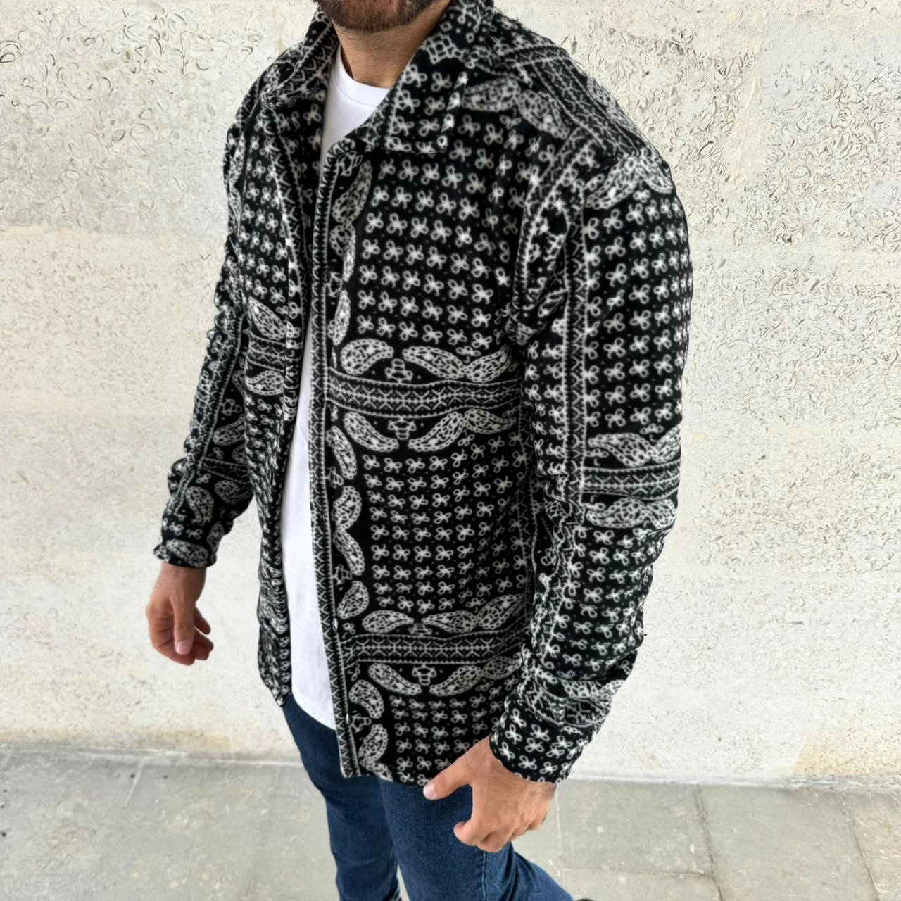 ASSEMA Erkek Polar Fermuarlı Sweatshirt Kapüşonsuz Cepli Yumuşak Dokulu Oversize Kalıp - Siyah