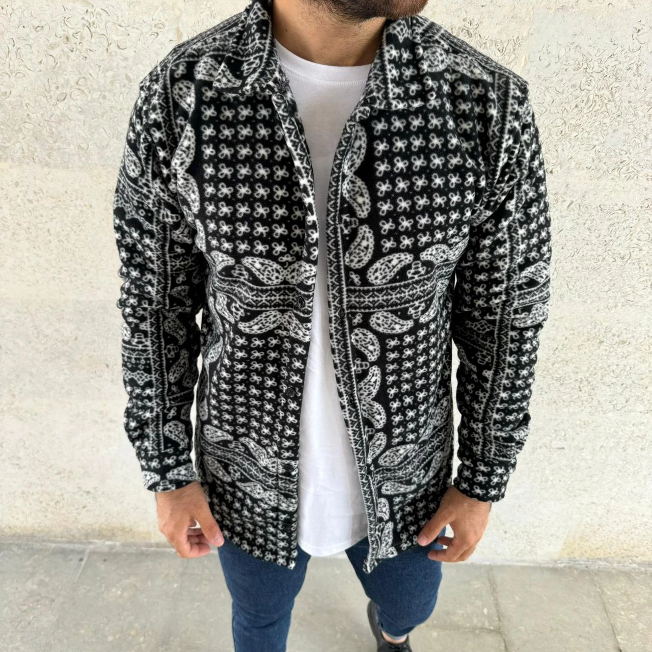 ASSEMA Erkek Polar Fermuarlı Sweatshirt Kapüşonsuz Cepli Yumuşak Dokulu Oversize Kalıp - Siyah