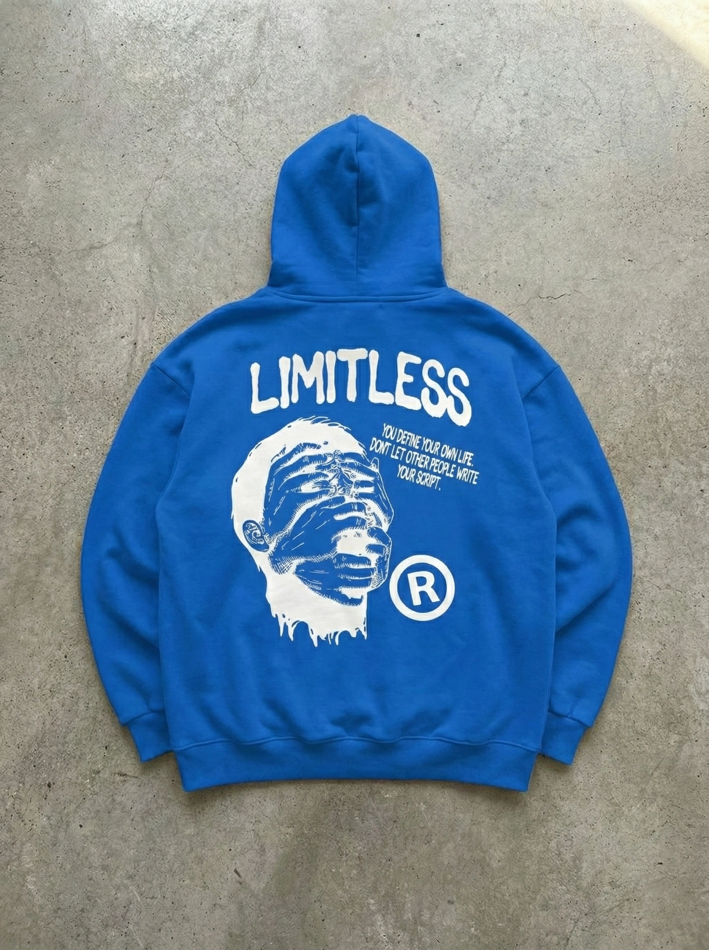 ASSEMA Erkek Premium Baskılı Kapşonlu Sweatshirt Üç İplik İçi Pamuklu Kanguru Cepli Double Oversize Rahat Kalıp Hoodie - Saks Mavi