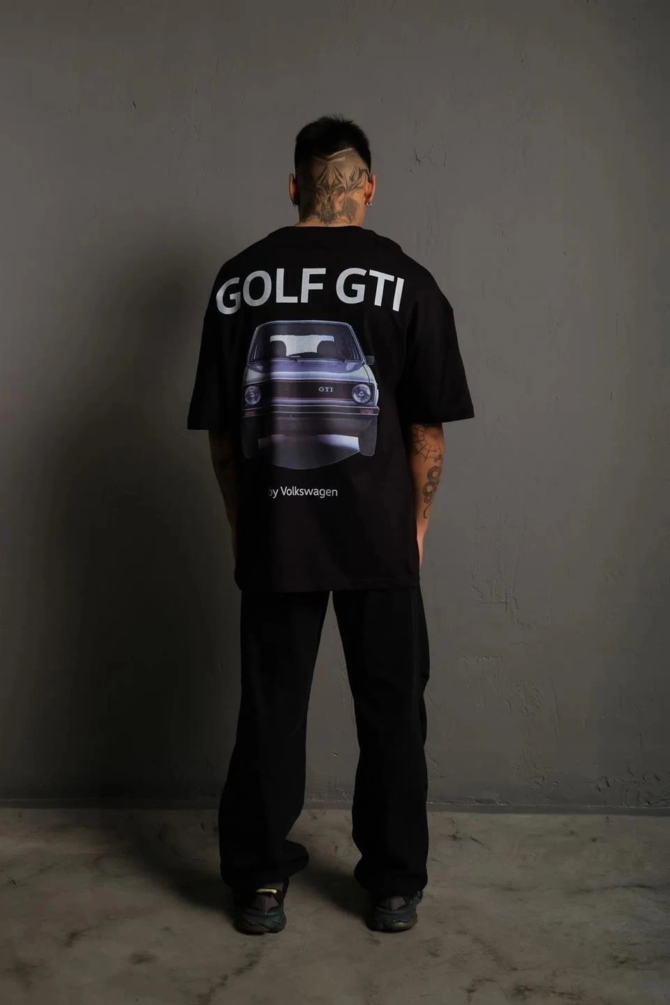 ASSEMA Erkek Oversize Tişört Golf GTI Retro Araba Baskılı T-shirt - Siyah