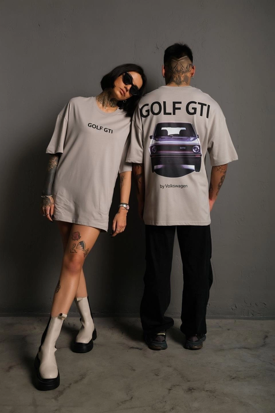 ASSEMA Erkek Oversize Tişört Golf GTI Retro Araba Baskılı T-shirt - Gri