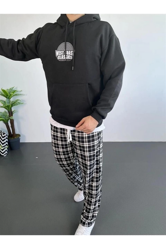 ASSEMA Erkek Oversize Üç İplik Kapüşonlu Sweatshirt  - Siyah