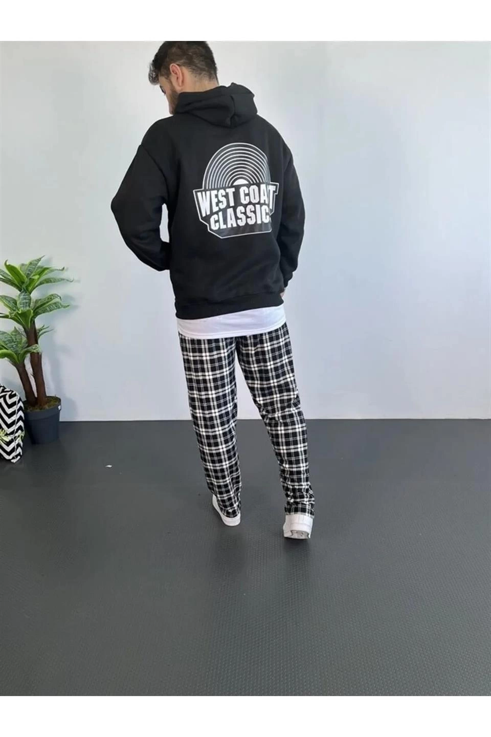 ASSEMA Erkek Oversize Üç İplik Kapüşonlu Sweatshirt  - Siyah