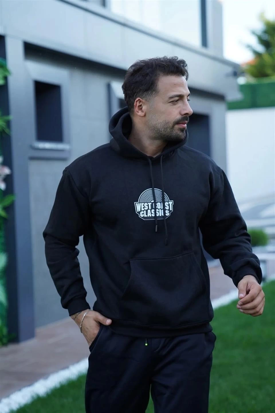 ASSEMA Erkek Oversize Üç İplik Kapüşonlu Sweatshirt  - Siyah