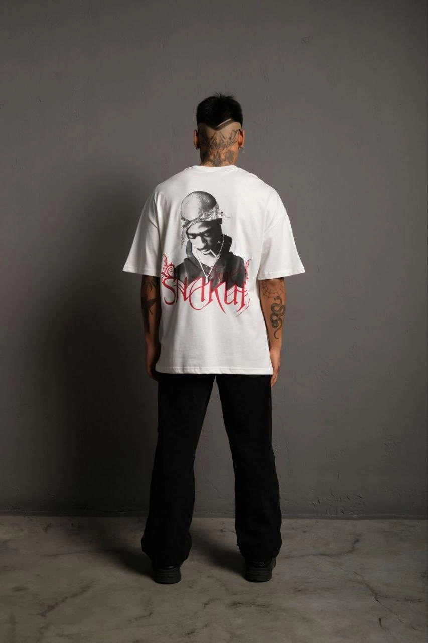 ASSEMA Erkek Baskılı T-Shirt Oversize Kısa kol Bisiklet yaka tişort - Beyaz