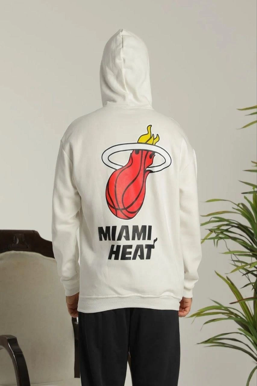 ASSEMA Erkek Sırt Baskılı Oversize Üç İplik Kapüşonlu Sweatshirt - Beyaz