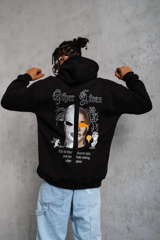 ASSEMA Erkek Kapşonlu Sweatshirt Oversize Üç İplik Pamuklu- Siyah
