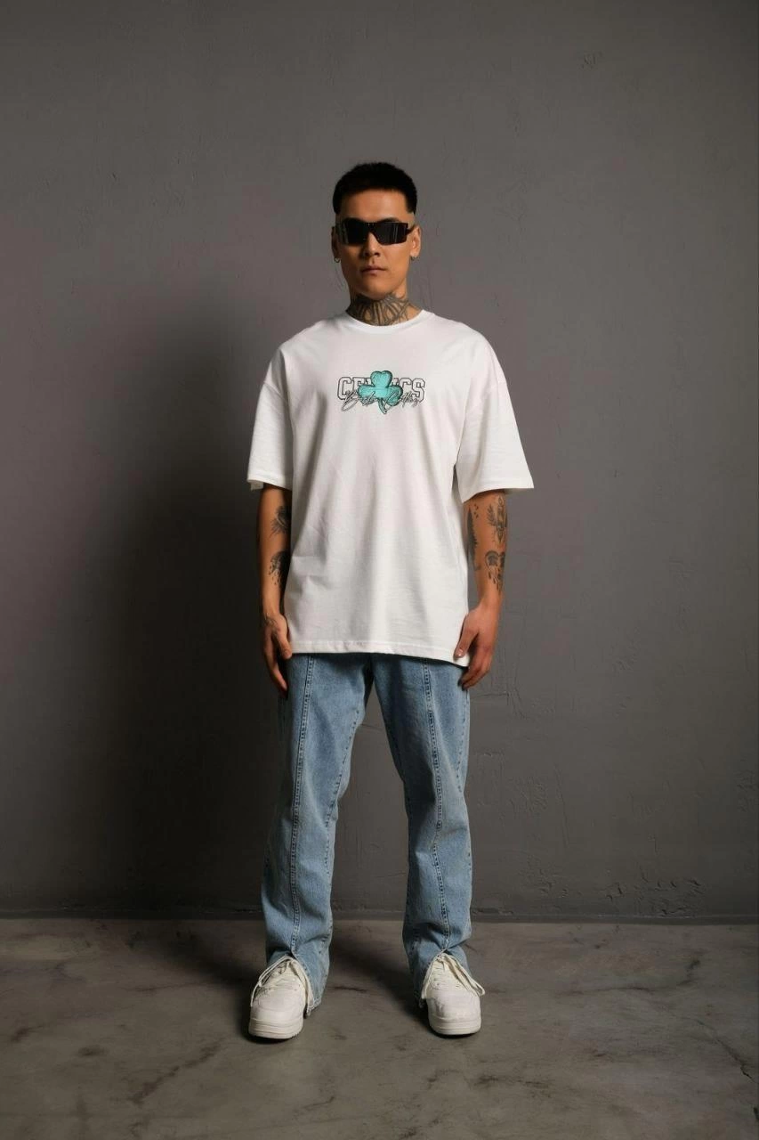 ASSEMA Erkek Sırt Baskılı  Kısa kol T-shirt - Beyaz