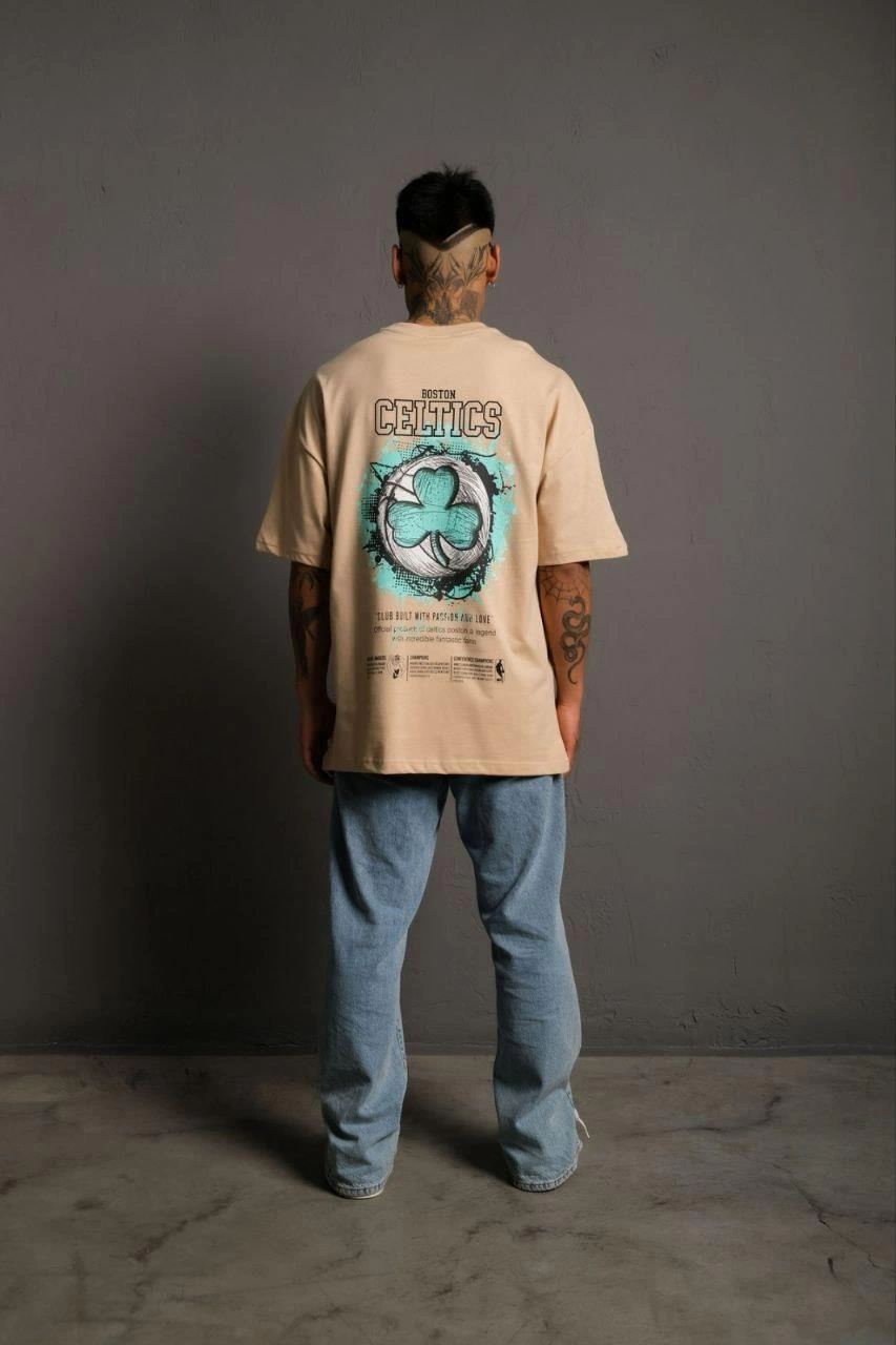 ASSEMA Erkek Sırt Baskılı Kısa kol T-shirt - Bej