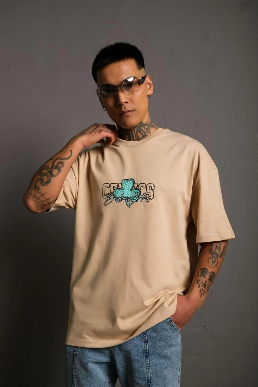 ASSEMA Erkek Sırt Baskılı Kısa kol T-shirt - Bej
