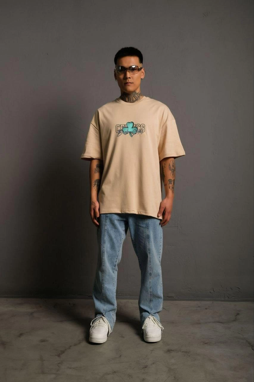 ASSEMA Erkek Sırt Baskılı Kısa kol T-shirt - Bej