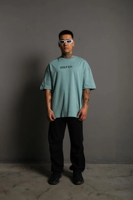ASSEMA Erkek Oversize Tişört Golf GTI Retro Araba Baskılı T-shirt - Mint Yeşili