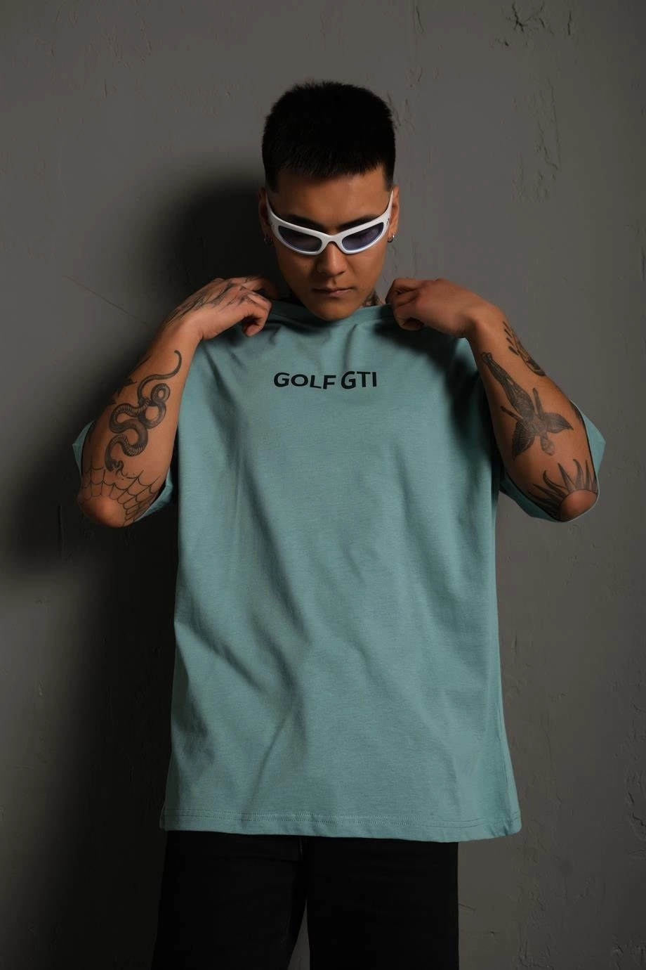 ASSEMA Erkek Oversize Tişört Golf GTI Retro Araba Baskılı T-shirt - Mint Yeşili