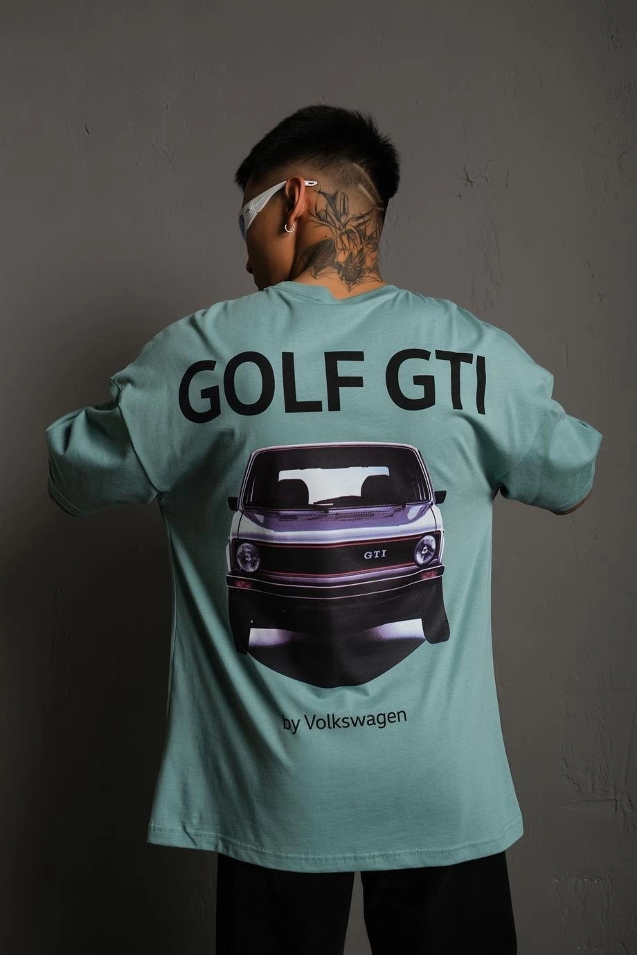 ASSEMA Erkek Oversize Tişört Golf GTI Retro Araba Baskılı T-shirt - Mint Yeşili
