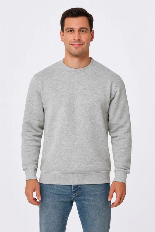 ASSEMA Erkek Üç İplik Düz Bisiklet Yaka SweatShirt - Gri