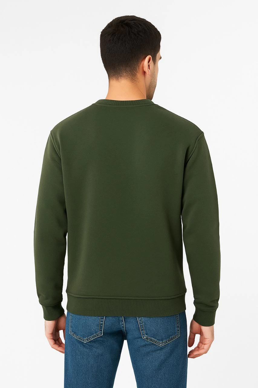 ASSEMA Erkek Üç İplik Düz Bisiklet Yaka SweatShirt - Haki