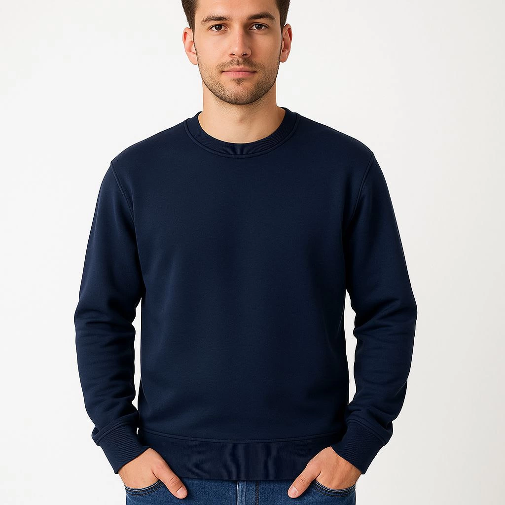 ASSEMA Erkek Üç İplik Düz Bisiklet Yaka SweatShirt - Lacivert