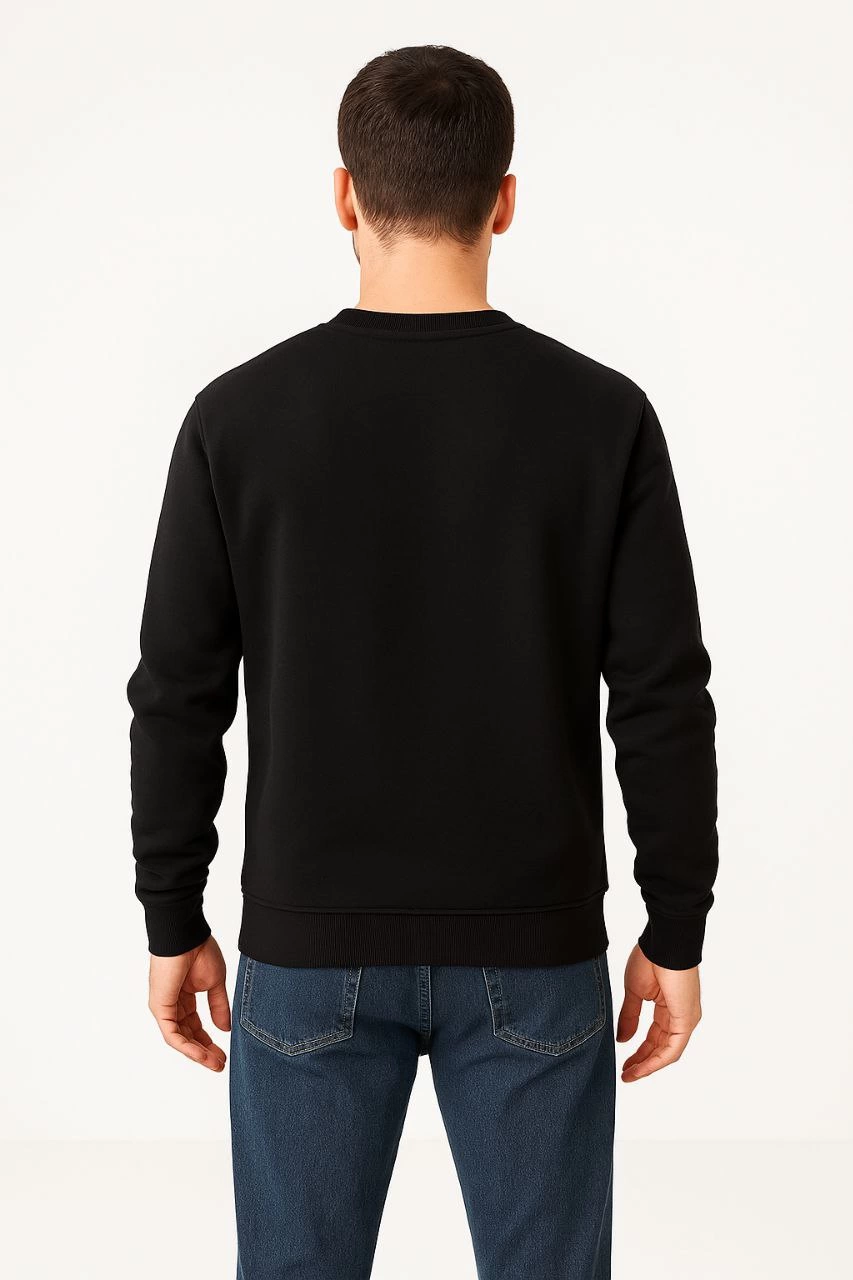 ASSEMA Erkek Üç İplik Düz Bisiklet Yaka SweatShirt - Siyah