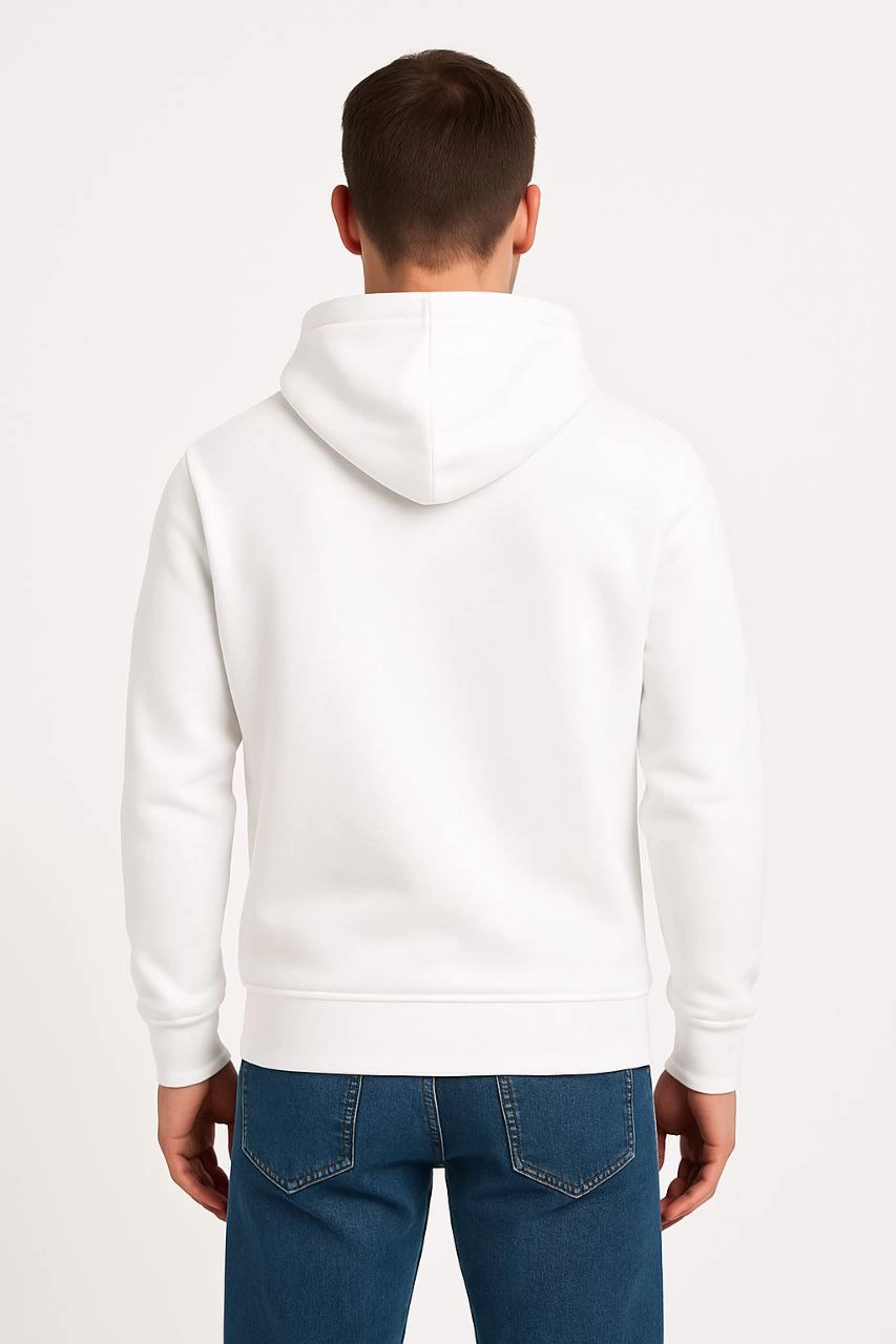 ASSEMA Erkek Üç İplik Kapüşonlu Kanguru Cepli SweatShirt hoodie - Beyaz