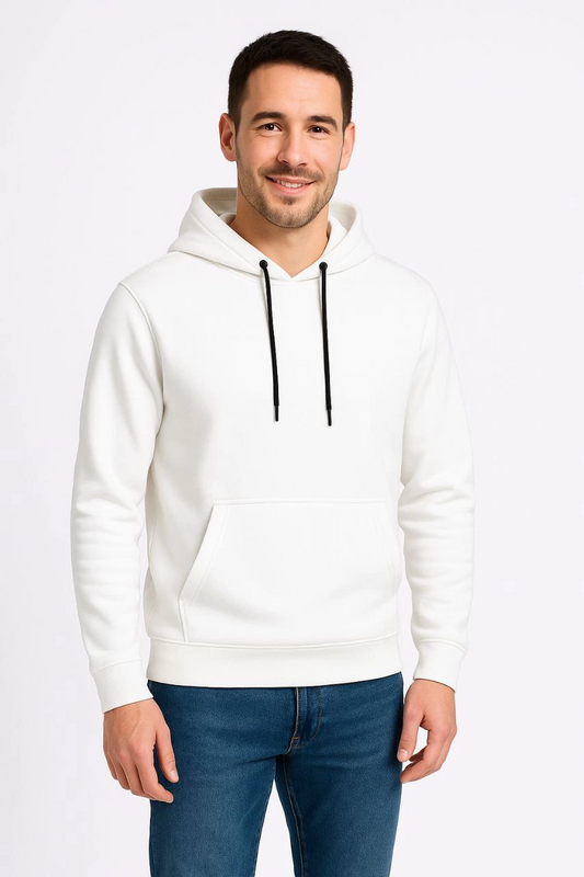 ASSEMA Erkek Üç İplik Kapüşonlu Kanguru Cepli SweatShirt hoodie - Beyaz