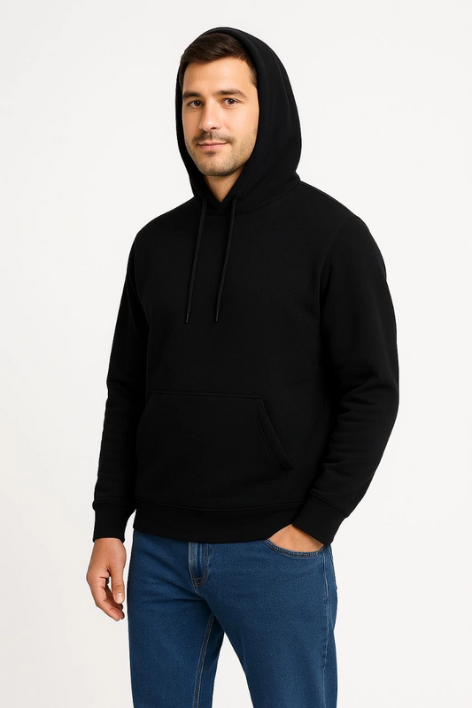 ASSEMA Erkek Üç İplik Kapüşonlu Kanguru Cepli SweatShirt hoodie - Siyah