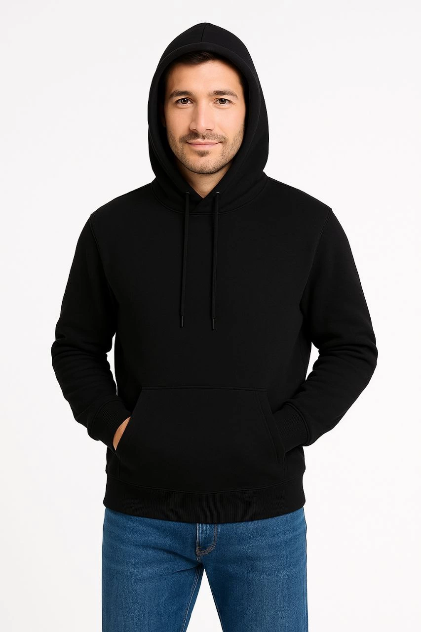 ASSEMA Erkek Üç İplik Kapüşonlu Kanguru Cepli SweatShirt hoodie - Siyah