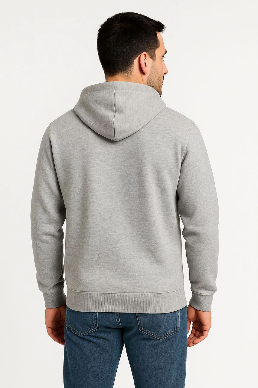 ASSEMA Erkek Üç İplik Kapüşonlu Tam Fermuarlı Kanguru Çepli SweatShirt Hoodie - Gri