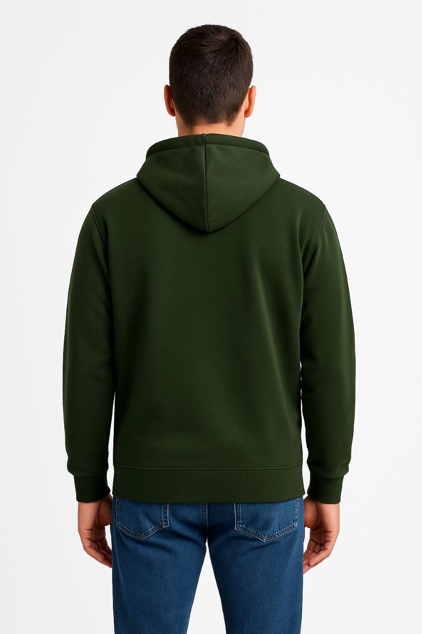 ASSEMA Erkek Üç İplik Kapüşonlu Tam Fermuarlı Kanguru Cepli Sweatshirt Hoodie - Haki