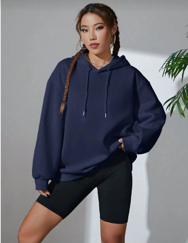 ASSEMA Kadın Uzun Kol Kapşonlu Basic Sweatshirt hoodie - Lacivert