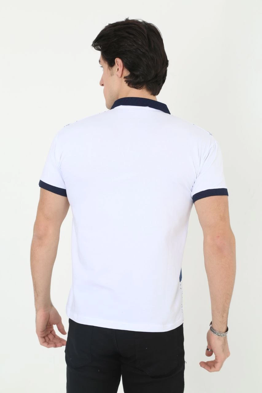ASSEMA Erkek Yakalı tişort Slim Fit Baskılı Kısa kol T-Shirt - Beyaz