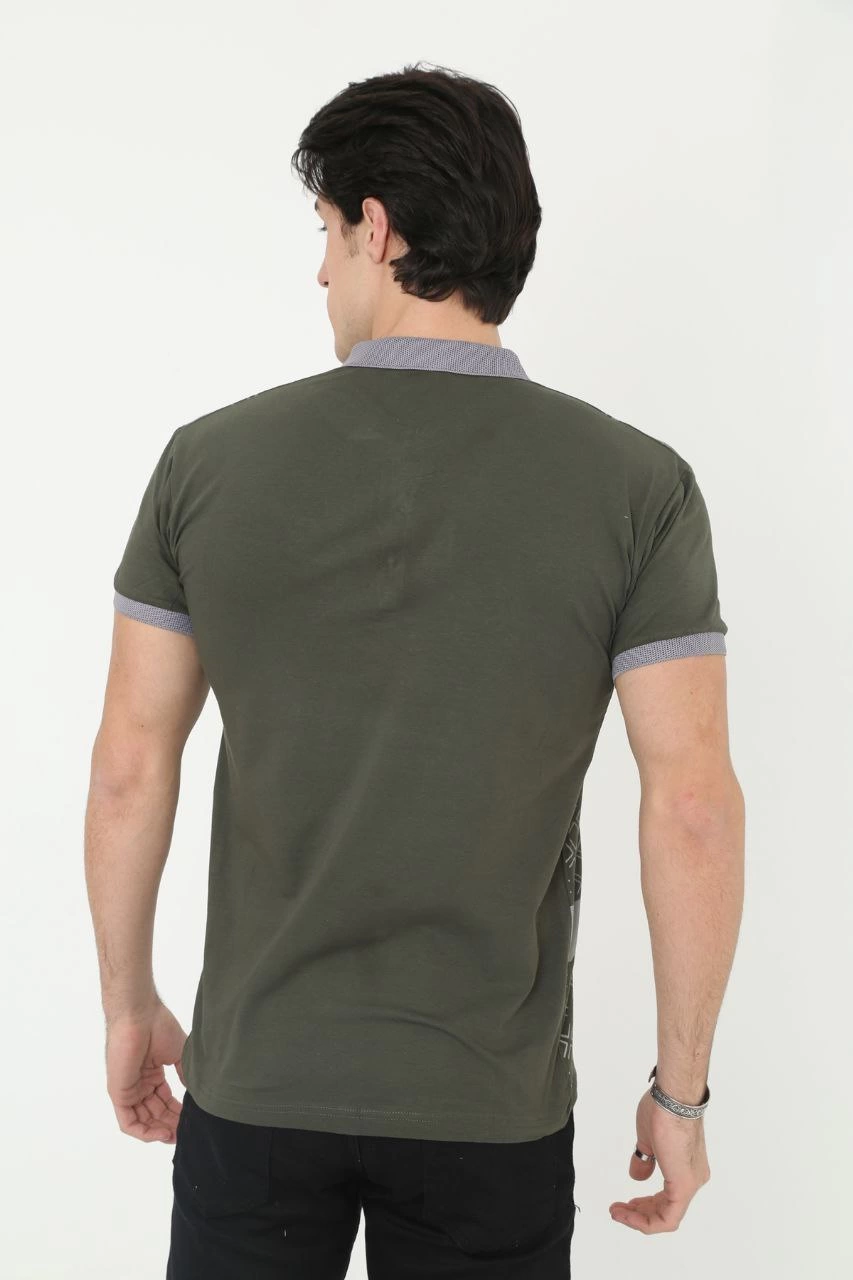 ASSEMA Erkek Yakalı tişort Slim Fit Baskılı Kısa kol T-Shirt - Haki