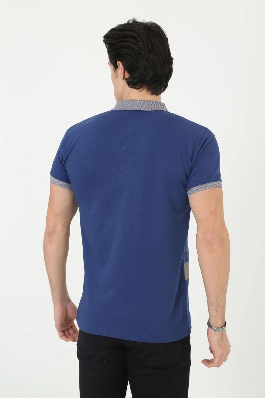 ASSEMA Erkek Yakalı tişort Slim Fit Baskılı Kısa kol T-Shirt - Mavi