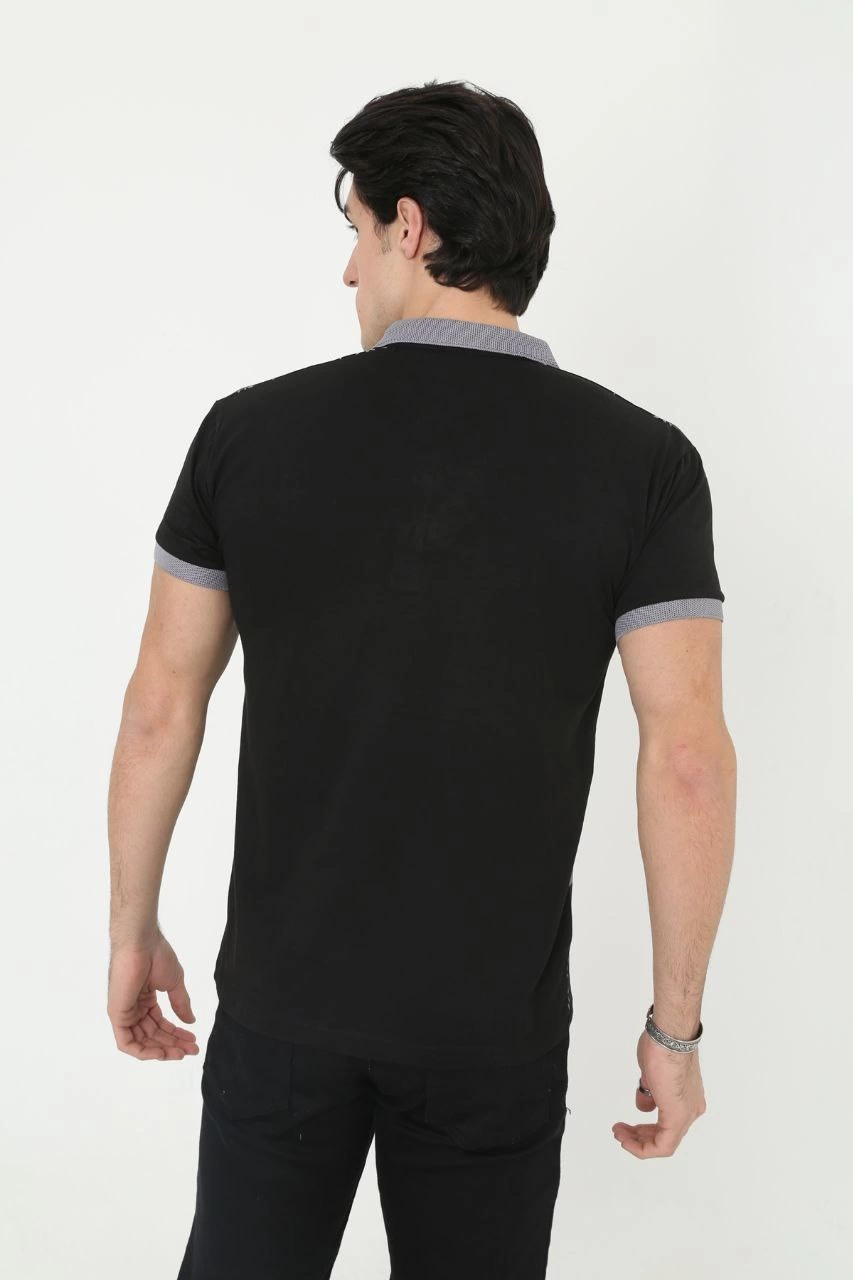 ASSEMA Erkek Yakalı tişort Slim Fit Baskılı Kısa kol T-Shirt - Siyah
