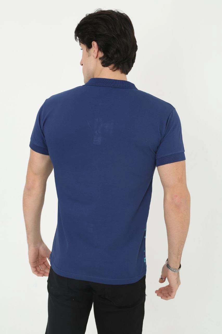 ASSEMA Erkek Pike Yakalı tişort Slim Fit Baskılı Kısa kol T-Shirt  - Mavi