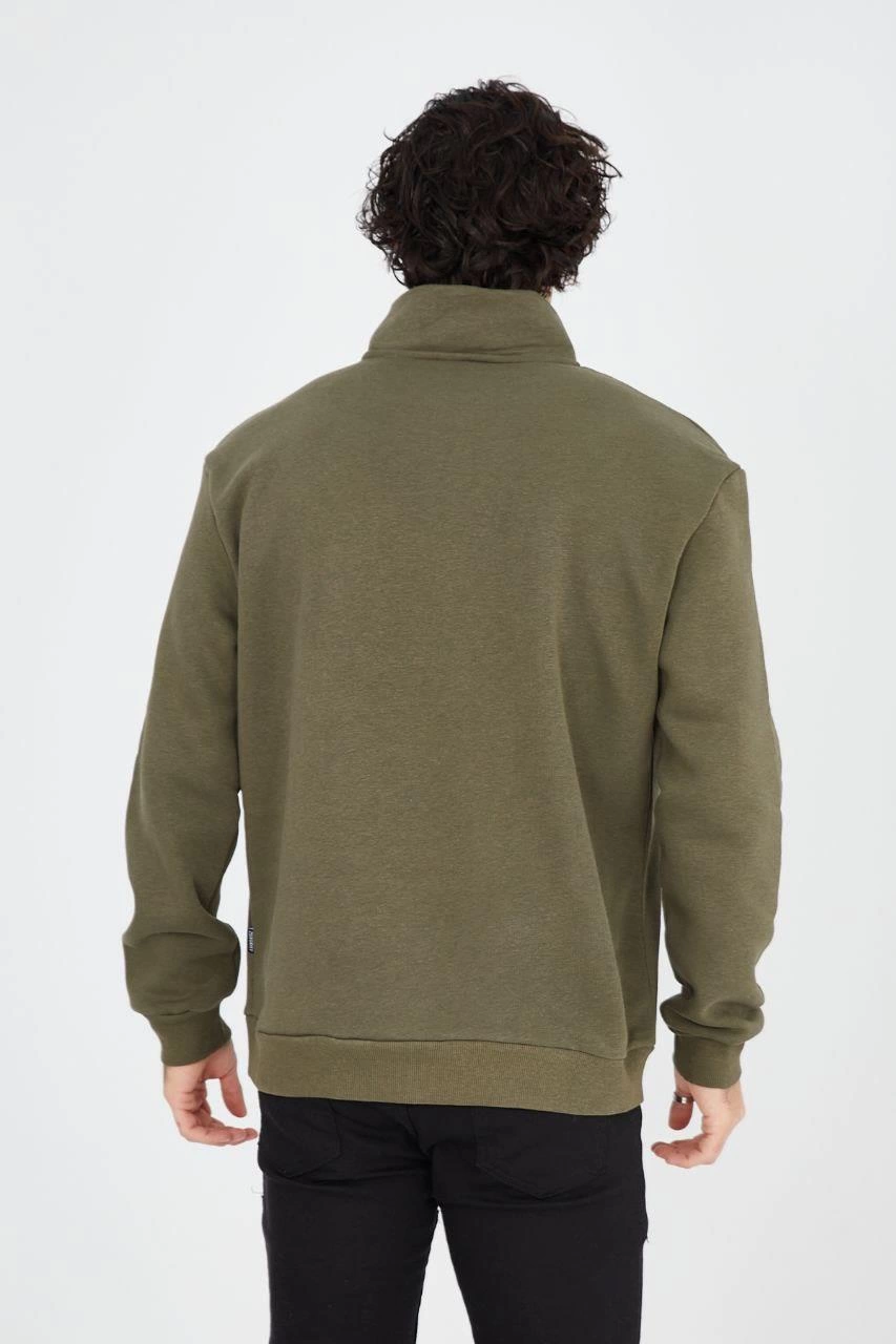 ASSEMA Erkek Yarım Fermuarlı Baskılı  üç iplik pamuklu sweatshirt   - Yeşil