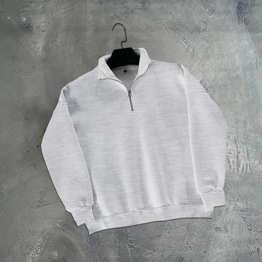 Erkek Yarım Fermuarlı Üç İplik Sweatshirt - Gri
