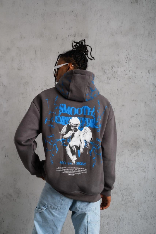 ASSEMA Erkek Yıldırım Baskılı Kapşonlu üç iplik pamuklu  Sweatshirt - Gri