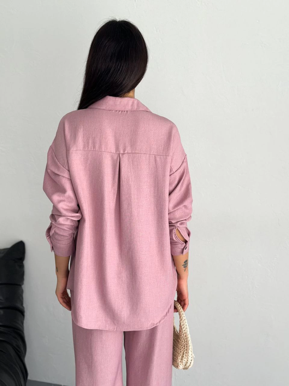 ASSEMA Kadın Gömlek Pantolon ikili Alt-Üst Takım - Toz Pembe