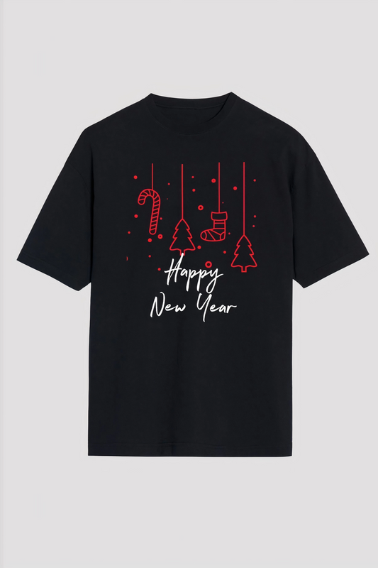 ASSEMA Happy New Year Baskılı T-shirt - Siyah