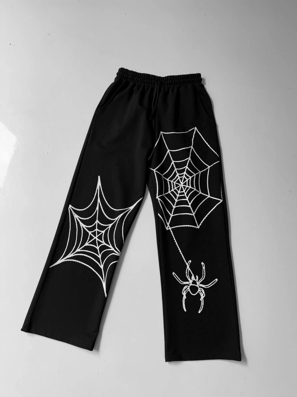 ASSEMA Erkek İki İplik Kumaş Örümcek Baskılı Esofman pantalon - Siyah