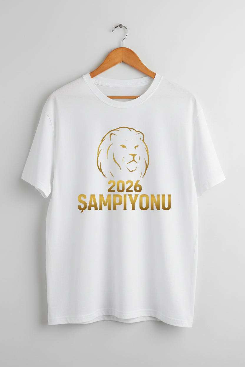 Beyaz - 2026 Şampiyonu Baskılı Tişört