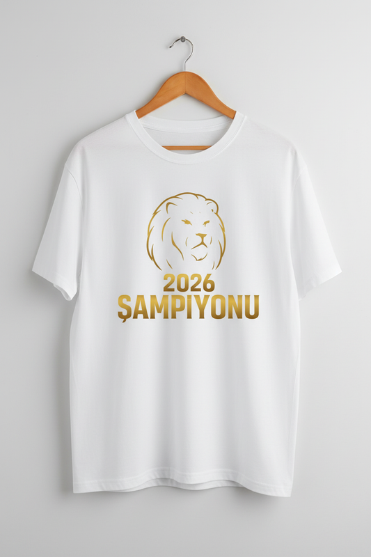 Beyaz - 2026 Şampiyonu Baskılı Tişört
