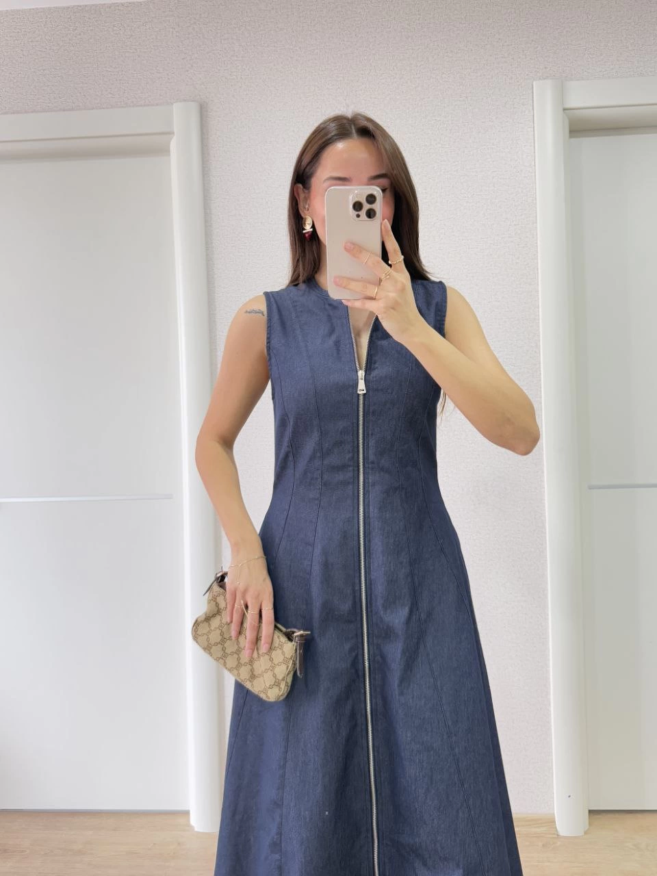 ASSEMA Kadın Jeans Kot Önü Tam Fermuarlı  Uzun Elbise - Mavi