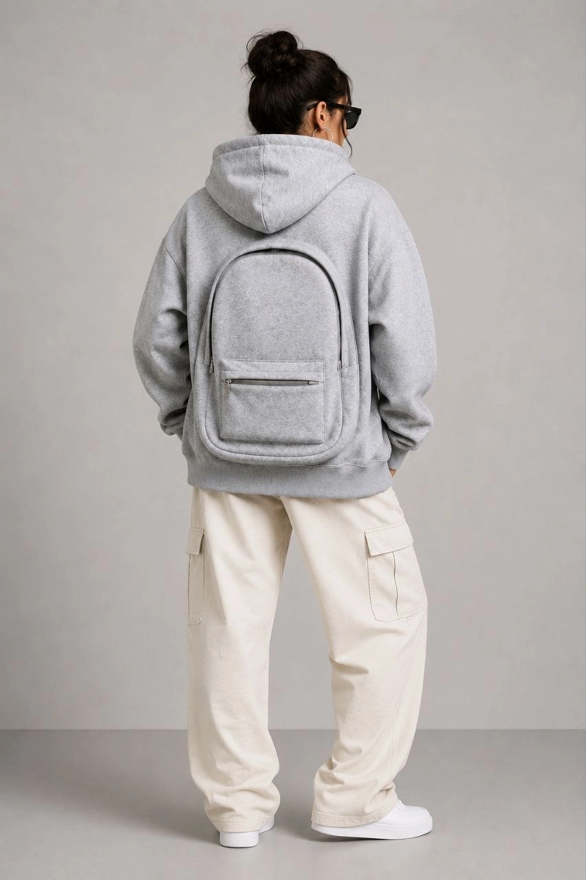 Kadın 3 İplik Şardonlu Tam Fermuarlı Kapüşonlu Arka Çanta Detaylı Sweatshirt - Gri