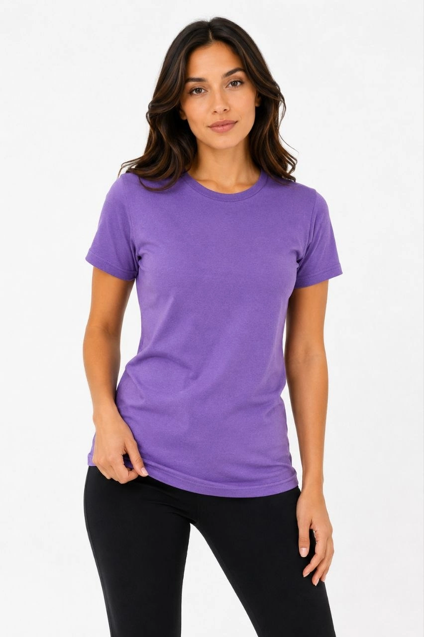 Kadın Basic Bisiklet Yaka Yazlık Slim fit T-Shirt - Mor & Petrol Mavisi