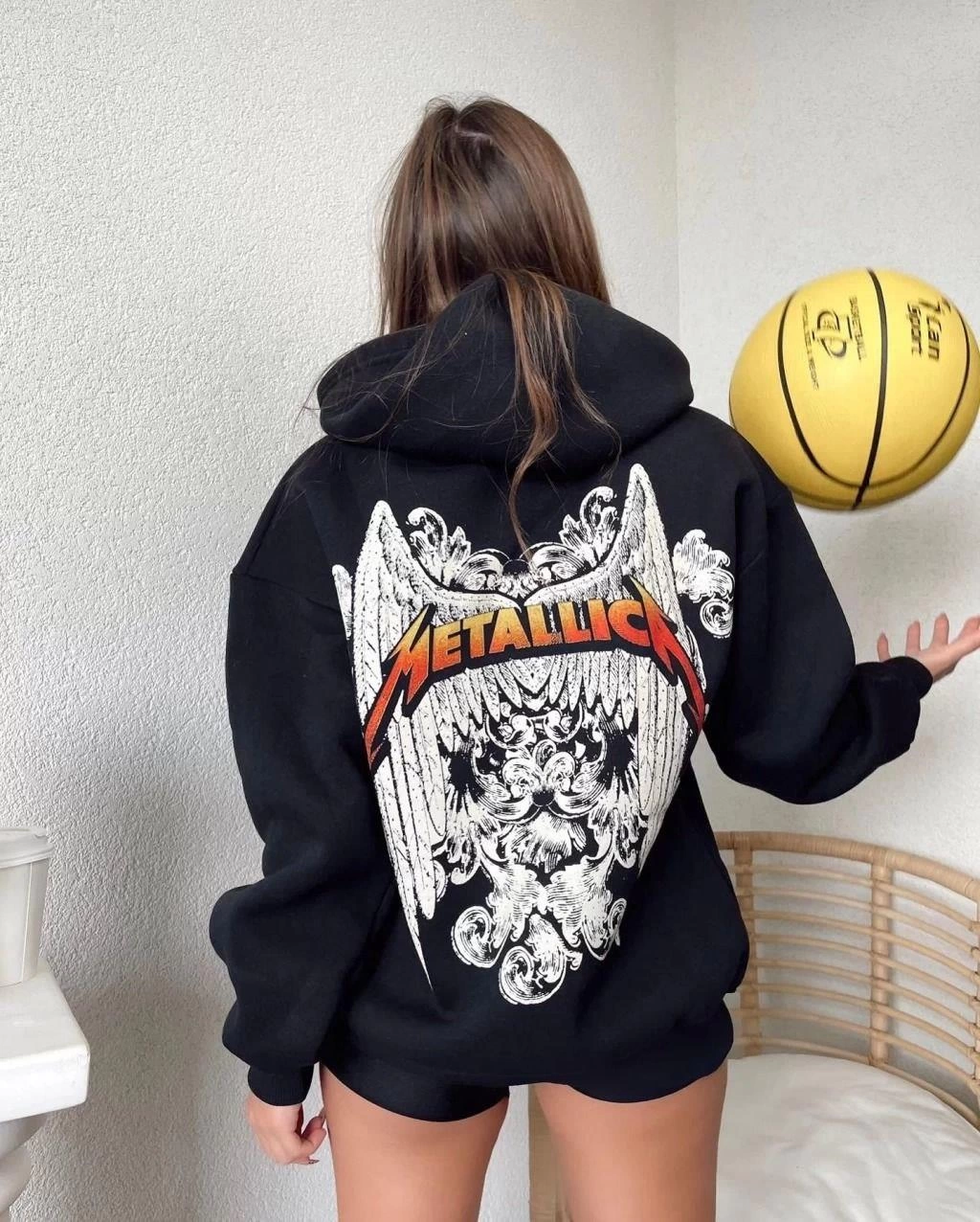 ASSEMA Kadın Baskılı Kapüşonlu Sweat - Siyah